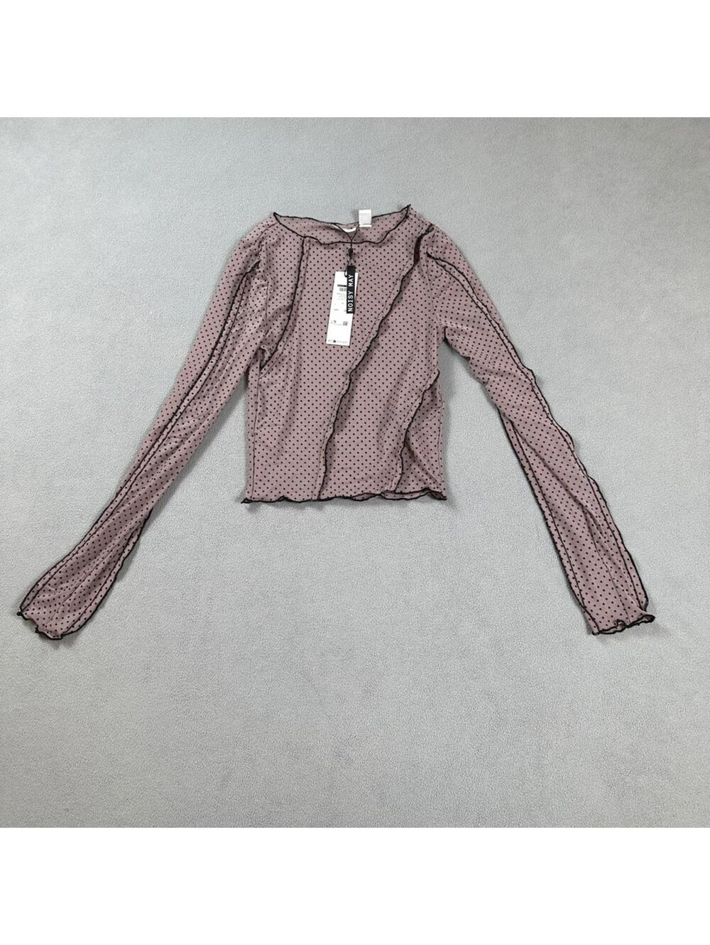 NWT Noisy May Vikki Flock Dot Mesh Long Sleeve Sheer Crop Top Purple Dove S